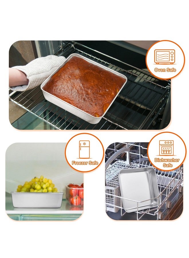 TeamFar Square Cake Pan, 6/8 / 9 Inch Stainless Steel Square Baking Pan for Cake Brownie Lasagna, Non-Toxic & Heavy Duty, One Piece Design & Deep Wall, Smooth & Dishwasher Safe - Set of 3 - Image 5