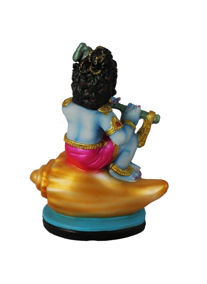 KARTIK Kartik Hindu God Shri Krishan Car Dashboard Statue Bal Krishna on Shankh Polyresin Showpiece Hand Carved Baby Idol Sculpture Home Office Lord Makhan Chor Decorative 4.5 inches  - Image 4