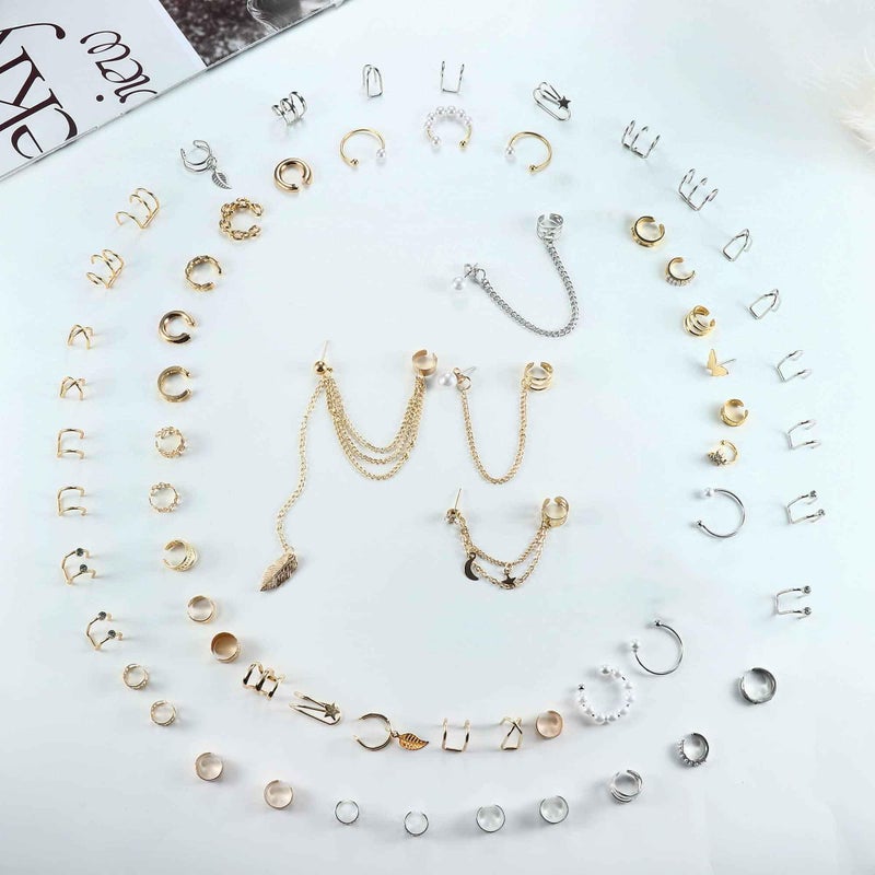 BESTEEL 66 Pcs Ear Cuff Earrings for Women Non Piercing,Hypoallergenic Silver plated Clip on Fake Earrings for Sensitive Ears,Ear Wrap Earrings for Helix Cartilage,Cz Star Butterfly Ear Cuffs Non Piercing - Image 5
