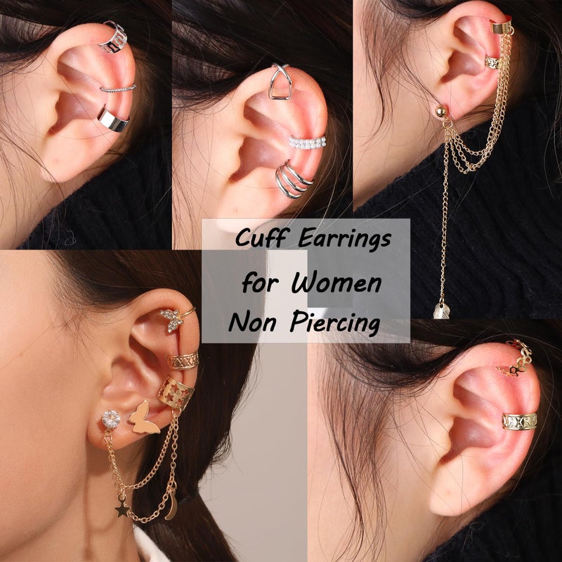 BESTEEL 66 Pcs Ear Cuff Earrings for Women Non Piercing,Hypoallergenic Silver plated Clip on Fake Earrings for Sensitive Ears,Ear Wrap Earrings for Helix Cartilage,Cz Star Butterfly Ear Cuffs Non Piercing - Image 4