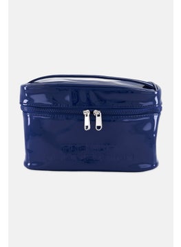 French Connection Women Brand Logo Patent Cosmetics Bag, Navy Blue 