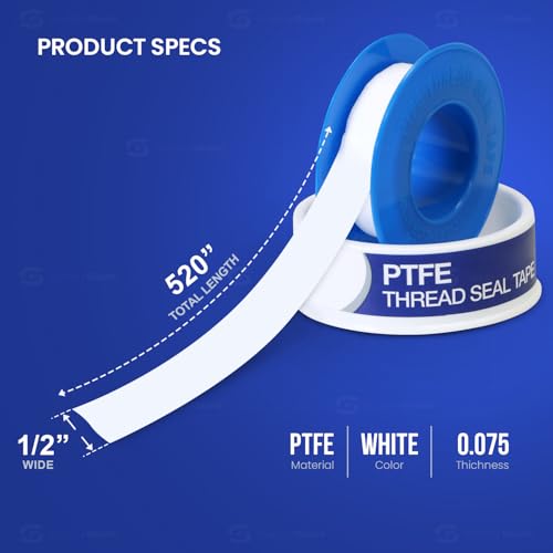 SUPPLYGIANT Supply Giant Plumbers PTFE Tape 1/2" W x 520" L Pipe Thread Tape, High Density Thread Sealant Tape Water Seal Plumbing Tape for Shower Head, Pipes, Gas Lines, Leak Prevention - Image 3