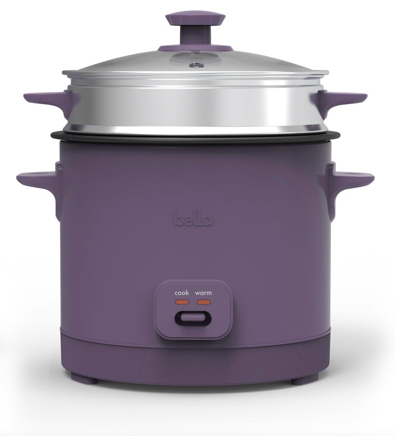 bella 16 Cup Rice Cooker with Steamer, Dishwasher Safe Steaming Basket, Rice Paddle and Measuring Cup, Removable Nonstick Cooking Bowl, Automatic Keep Warm Function​, 400 Watt, Plum - Image 1