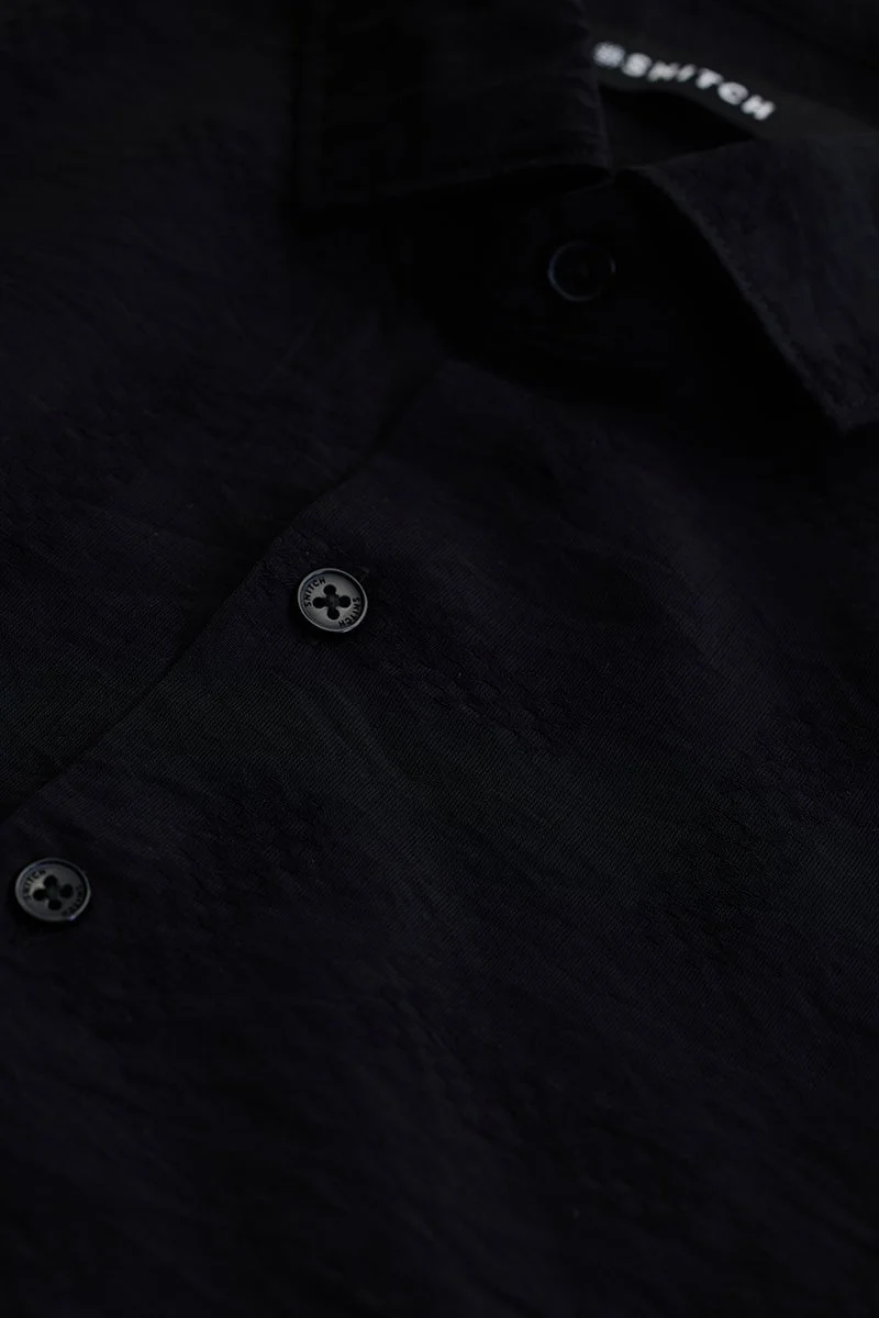 SNITCH Black Textured Long Sleeve Slim Fit Casual Shirt