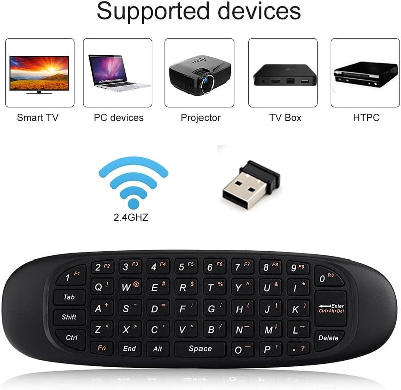 كاست ويف فأر هوائي، لوحة مفاتيح بتردد 2.4 جيجاهرتز مع مستقبل USB وكابل، جهاز تحكم عن بعد عالمي للتلفزيون وفأر هوائي للكمبيوتر والتلفزيون، تشغيل فوري - Image 5