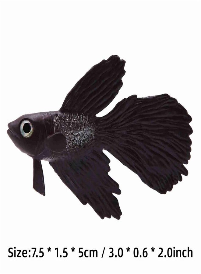 Chiffonade Artificial Silicone Small Fish Funny Decoration Moving Floating Betta Artificial Fake Fishes for Decoration Aquarium(Black Betta Fish) - Image 2
