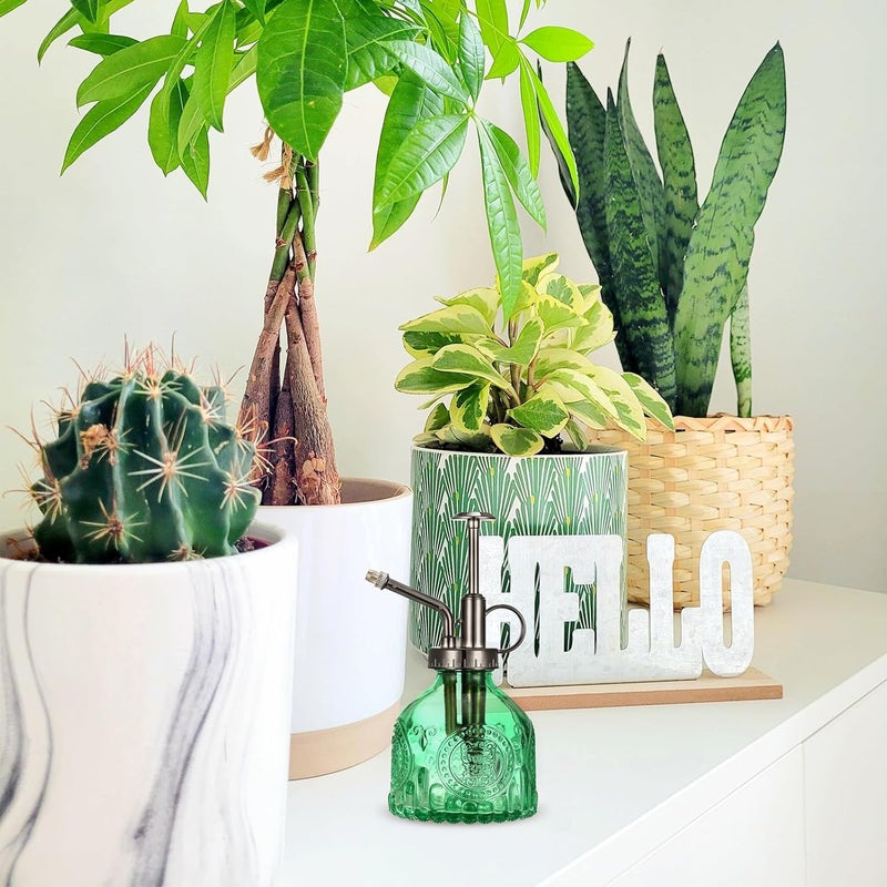 Ebristar Glass Plant Mister Spray Bottle, Vintage Plant Spritzer Watering Can, Succulent Watering Bottle with Top Pump, Small Plant Sprayer Mister for Indoor Outdoor Houseplant - Green - Image 5