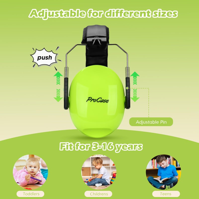 ProCase Noise Cancelling Headphones for Kids Toddler, SNR 27dB Noise Reduction Ear Muffs, Hearing Protection for Monster Jam, Concerts, Fireworks, Shooting, Air Show, Autism Sensory Needs -Green - Image 3