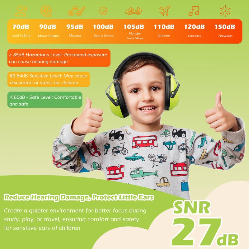 ProCase Noise Cancelling Headphones for Kids Toddler, SNR 27dB Noise Reduction Ear Muffs, Hearing Protection for Monster Jam, Concerts, Fireworks, Shooting, Air Show, Autism Sensory Needs -Green - Image 4