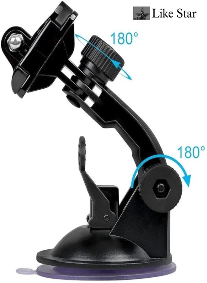 Like Star Car Windshield Suction Cup Mount+Screw+J Hook Buckles Compatible with Gopro Hero 12/11/10/9/8/7/6/5/4 Action Cameras Black - Image 2
