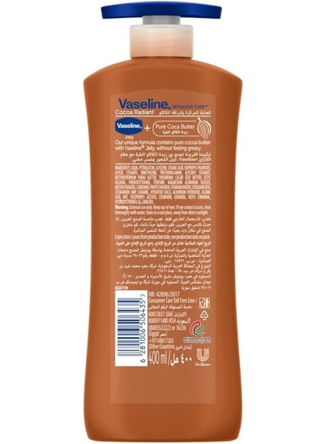 Vaseline Body Lotion Cocoa Radiant with Cocoa Butter, Non-Greasy Formula, Restores Glow To Dull, Dry Skin, 400ml - Image 2