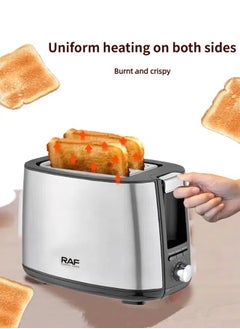 RAF 2 Slice Toaster,750W,Two Wide Slots,7 Browning Control,Auto-Off,Cancel/Defrost/Reheat Functions,Removable Crumb Tray, Silver -R.507  - Image 3