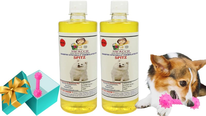 swacch Spitz Dog Shampoo + Dumbbell Toy I Durable Rubber Dog Toy for Chewing I Playing,Teeth Cleaning & Training Toy I Combo Pack I 500ml Pack of 2 Lemon - Image 1