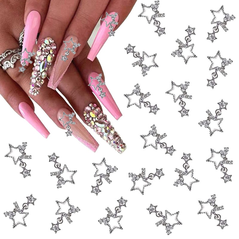 KACHIMOO Star Nail Charms 20pc 3D Rhinestone Stars for Nail Designs DIY Accessories