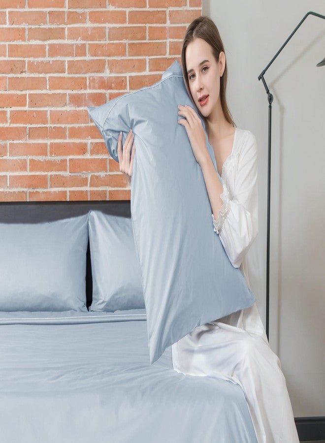 Sunflower Pillow Cases King Set of 2, 100% Cotton King Pillowcases, 20×40 inches with Silver Trim, Soft and Breathable, Solid Baby Blue - Image 3