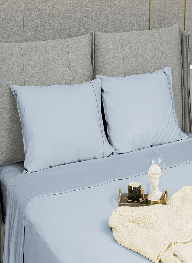 Sunflower Pillow Cases King Set of 2, 100% Cotton King Pillowcases, 20×40 inches with Silver Trim, Soft and Breathable, Solid Baby Blue - Image 2