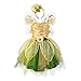 DJDLPARTY Fairy Costume Dress for Girls Green Princess Flower Girl Dress Tutu Dress with Headband and Wings Gold 4 Years - Image 2