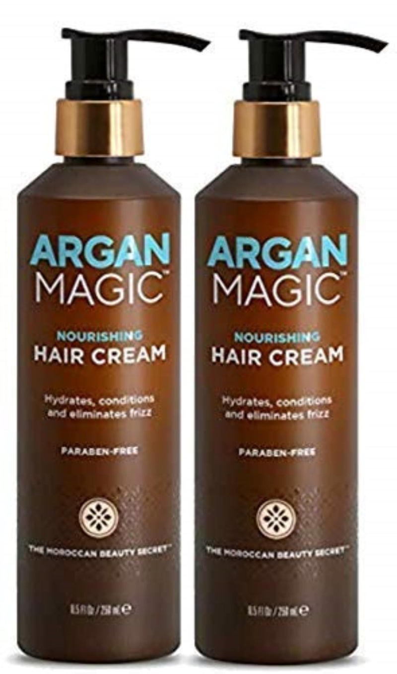 Argan Magic Nourishing Hair Cream - Hydrates, Conditions, and Eliminates Frizz for All Hair Types | Seals in Shine | Made in USA, Paraben Free, Cruelty Free (8.5 oz / 2 Pack)