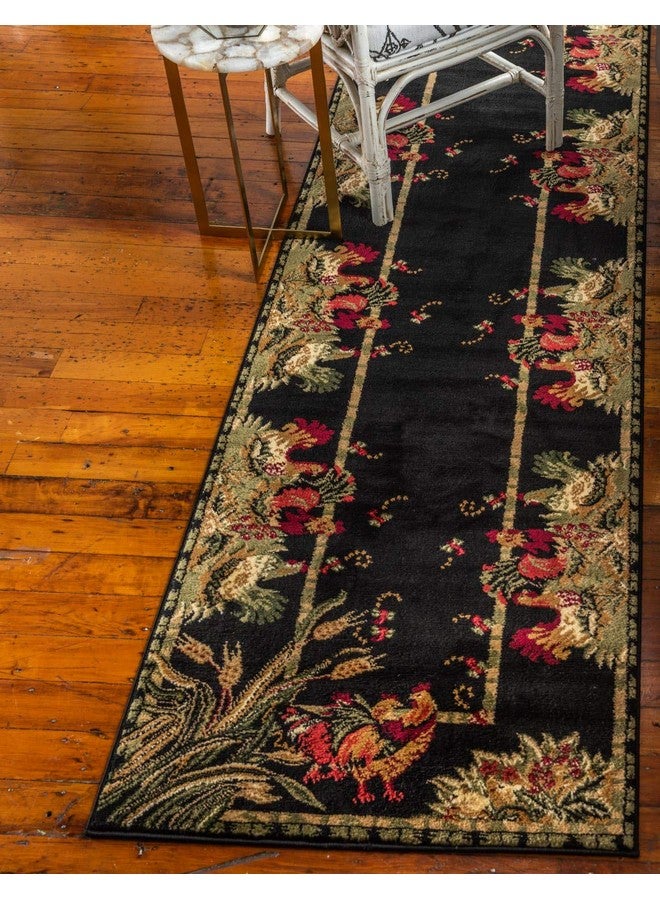 Unique Loom Barnyard Collection Area Rug - Farm (2' 7" X 10' Runner, Black/ Cream)  - Image 1
