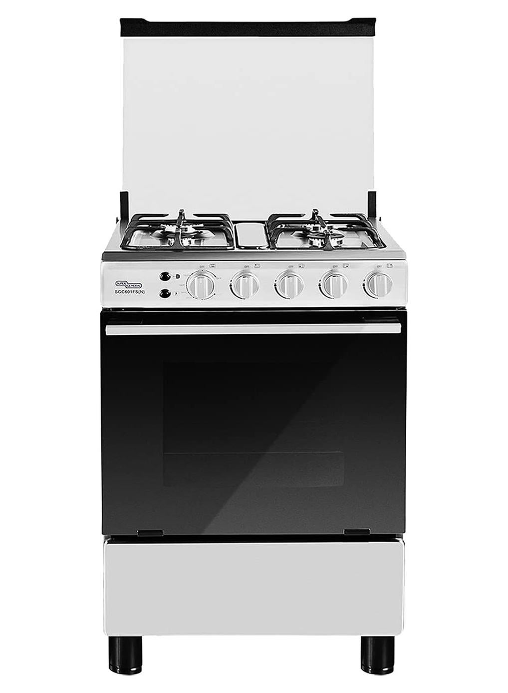 4 Burner Gas Cooker 60 x 60 cm, Full-Safety, Stainless-Steel Cooker, Gas Oven with Rotisserie, Thermostat, Auto-Ignition, 1 year warranty SGC601FS(N) Silver/Black