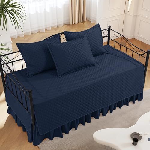 HOMBYS Daybed Cover Sets- Diamond Stitching Daybed Bedding Set, All Season Cozy Bedding with Bedskirt with Shams, Microfiber Filling, 5 Pieces, Navy Blue - Image 3