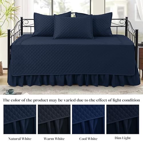 HOMBYS Daybed Cover Sets- Diamond Stitching Daybed Bedding Set, All Season Cozy Bedding with Bedskirt with Shams, Microfiber Filling, 5 Pieces, Navy Blue - Image 2