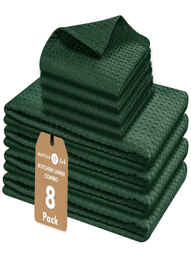 Native Fab Cotton Dish Towel & Dishcloths Set - 8 Piece, Soft, Absorbent, Fast Drying, Durable Towels for Cleaning, Baking, Cooking - Great for Home, Kitchen & Restaurant Use - Forest Green - Image 1
