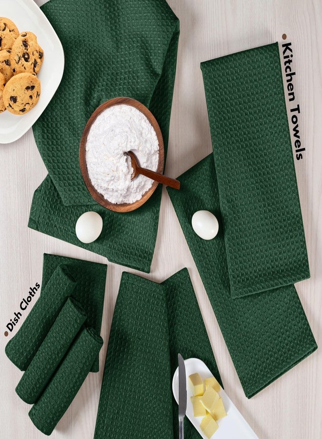 Native Fab Cotton Dish Towel & Dishcloths Set - 8 Piece, Soft, Absorbent, Fast Drying, Durable Towels for Cleaning, Baking, Cooking - Great for Home, Kitchen & Restaurant Use - Forest Green - Image 2