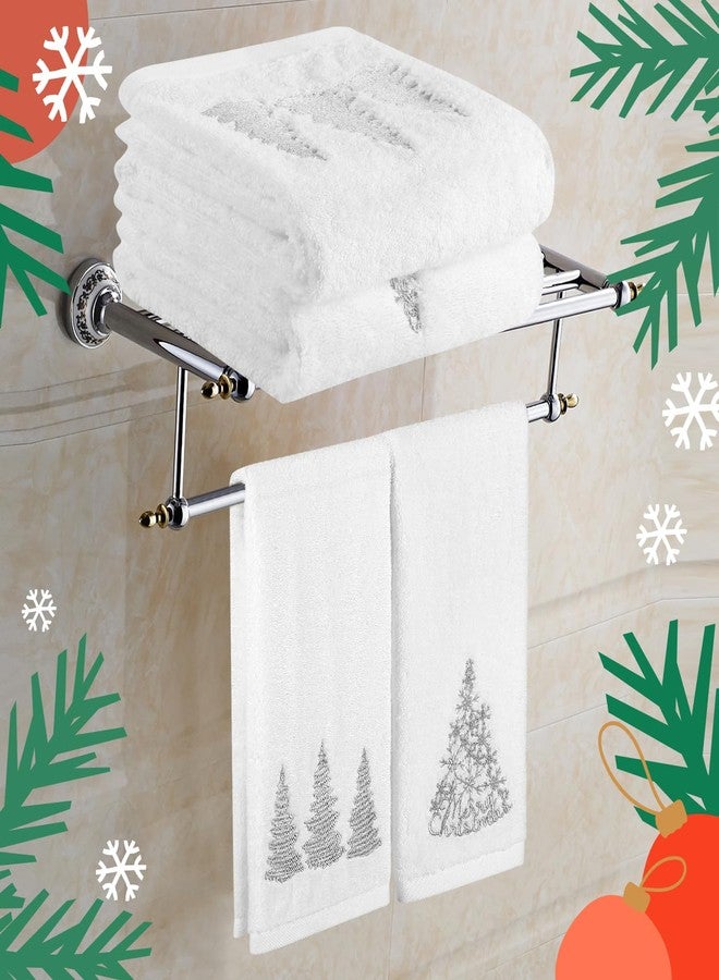 Quera 2 Pack Christmas Hand Towels, Winter Silver Woodland Trees Embroidery - Rustic Cabin Decor Bathroom Decorative Dish Towels Set for Drying, Cleaning, Cooking, Holiday Towels Gift Set 13.7'' x 29.5'' - Image 2