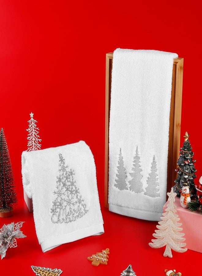 Quera 2 Pack Christmas Hand Towels, Winter Silver Woodland Trees Embroidery - Rustic Cabin Decor Bathroom Decorative Dish Towels Set for Drying, Cleaning, Cooking, Holiday Towels Gift Set 13.7'' x 29.5'' - Image 5