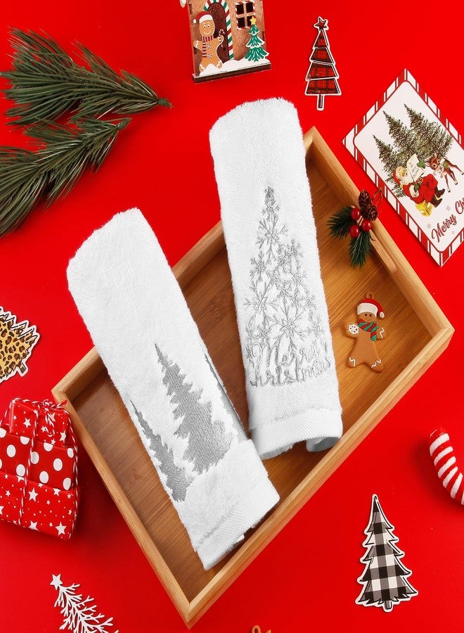 Quera 2 Pack Christmas Hand Towels, Winter Silver Woodland Trees Embroidery - Rustic Cabin Decor Bathroom Decorative Dish Towels Set for Drying, Cleaning, Cooking, Holiday Towels Gift Set 13.7'' x 29.5'' - Image 3