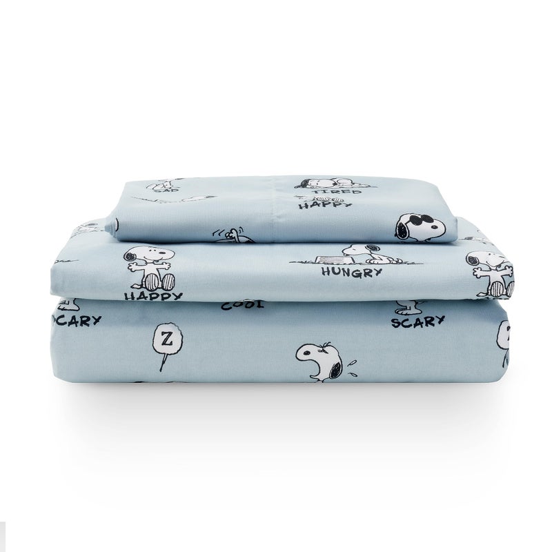 Berkshire Blanket Berkshire Blanket Peanuts Kids Sheet Set  Twin Size - 3 Pieces  Peanuts Snoopy Different Emotion Sheet Scale Murky Blue  Cute Character Snoopy Printed Soft Microfiber Bed Sheets  - Image 1