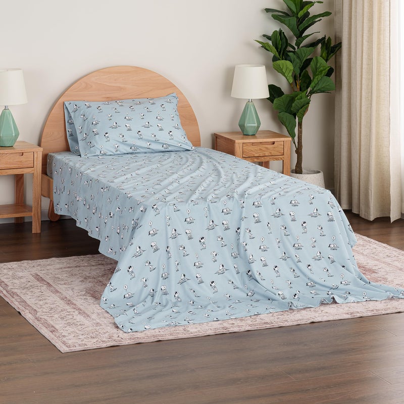 Berkshire Blanket Berkshire Blanket Peanuts Kids Sheet Set  Twin Size - 3 Pieces  Peanuts Snoopy Different Emotion Sheet Scale Murky Blue  Cute Character Snoopy Printed Soft Microfiber Bed Sheets  - Image 5