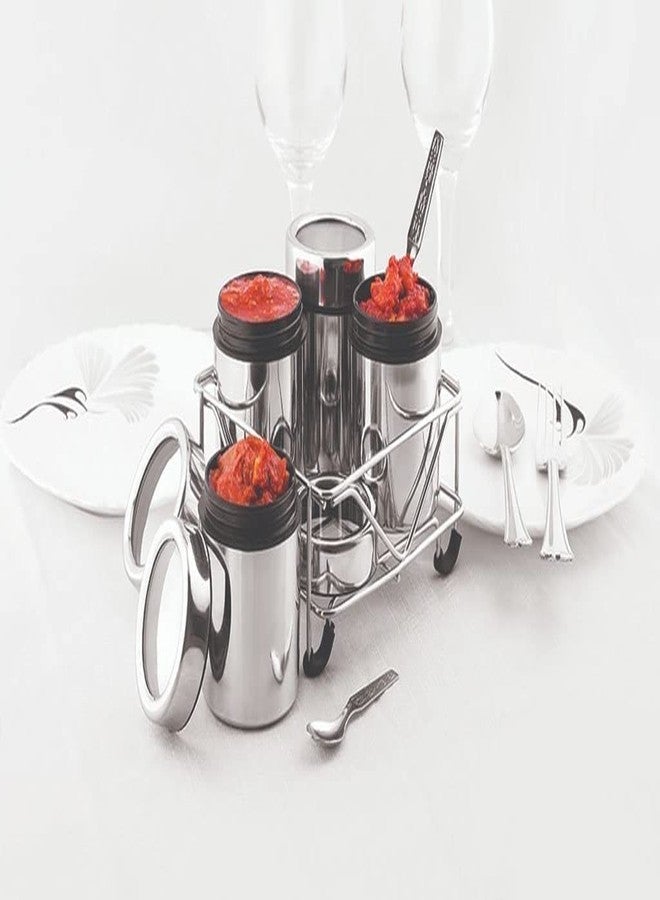MILTLIFE® Stainless Steel Masala Container Set with Stand | Spice Boxfor Kitchen | Steel Masala Container set | 4 Masala Dani with Lid & 4 Stainless Steel Spoon | Pack Of 4 Pcs, 175ml Each - Image 3
