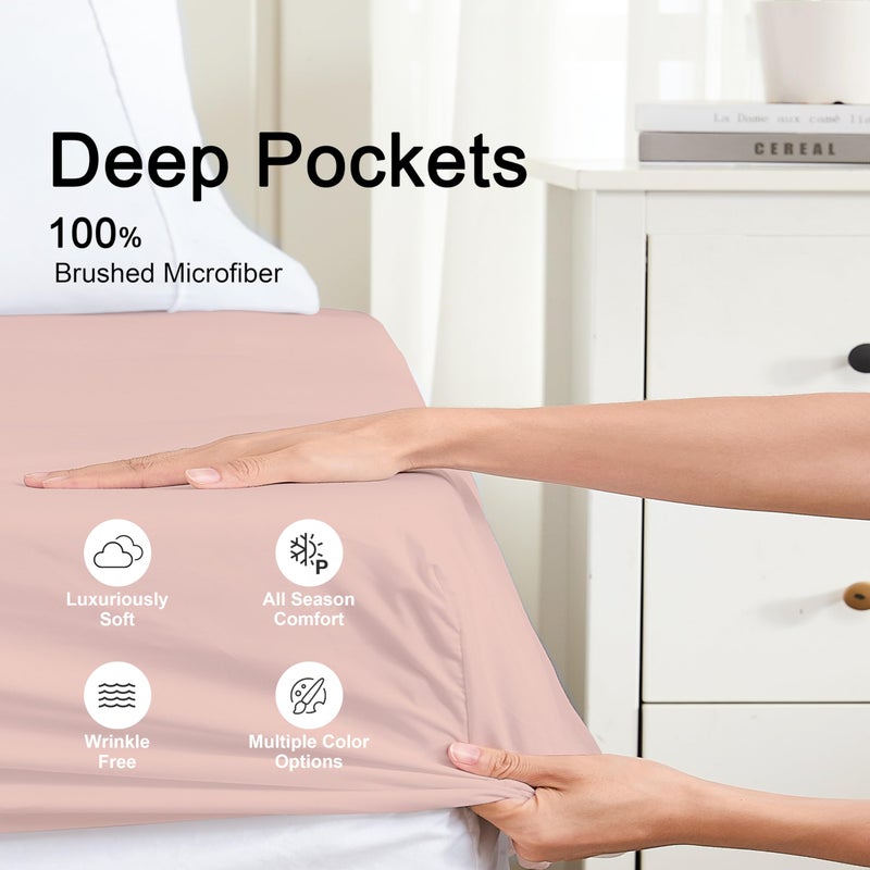 Hotella 100% Microfiber King Size Fitted Sheet Only, 78x80 inches Hotel Quality Deep Pocket Bottom Sheet, Fit for 6" 8" 14" Matress, Machine Washable and Non-Fade, Snug Fit & Stay in Place,Lotus Pink - Image 3