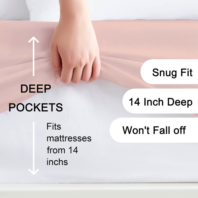 Hotella 100% Microfiber King Size Fitted Sheet Only, 78x80 inches Hotel Quality Deep Pocket Bottom Sheet, Fit for 6" 8" 14" Matress, Machine Washable and Non-Fade, Snug Fit & Stay in Place,Lotus Pink - Image 2