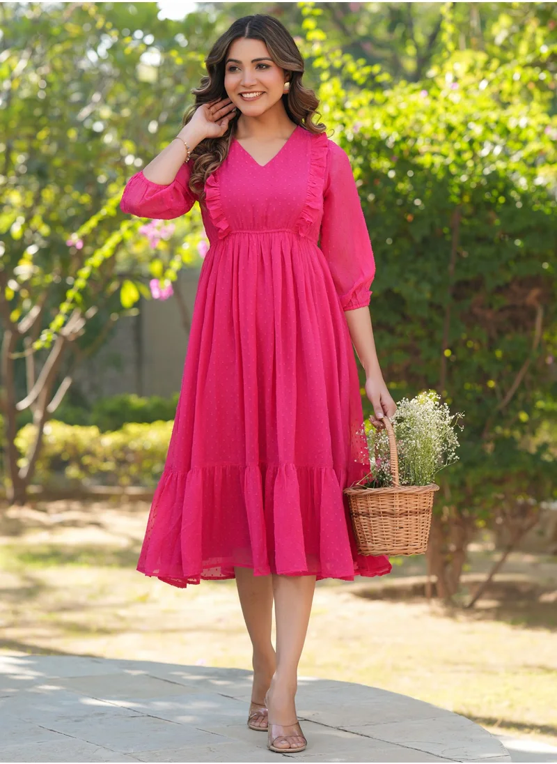 kolaba Pink Chiffon Fit & Flare Dress