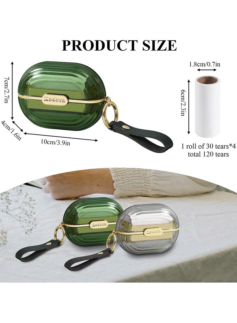 SOLARAE Lint Roller Double-sided Travel Portable with Hand Strap, Reusable Mini Extra Sticky Dog Cat Pet Hair Remover, Luxury Lint Remover for Clothes Bag Dust Fuzz Fur with 4 Refills, Green - Image 2