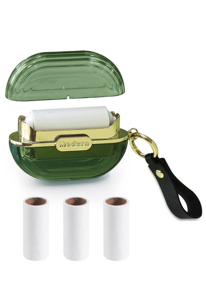 SOLARAE Lint Roller Double-sided Travel Portable with Hand Strap, Reusable Mini Extra Sticky Dog Cat Pet Hair Remover, Luxury Lint Remover for Clothes Bag Dust Fuzz Fur with 4 Refills, Green - Image 1