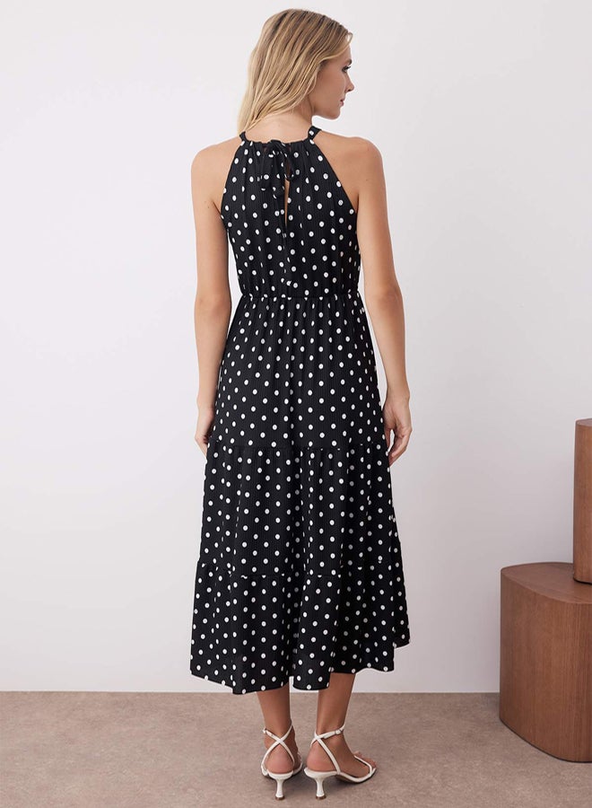 trendyol Black Polka Dot Halter Printed Knitted Dress - Image 4