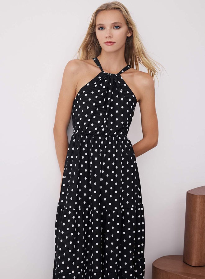 trendyol Black Polka Dot Halter Printed Knitted Dress - Image 2