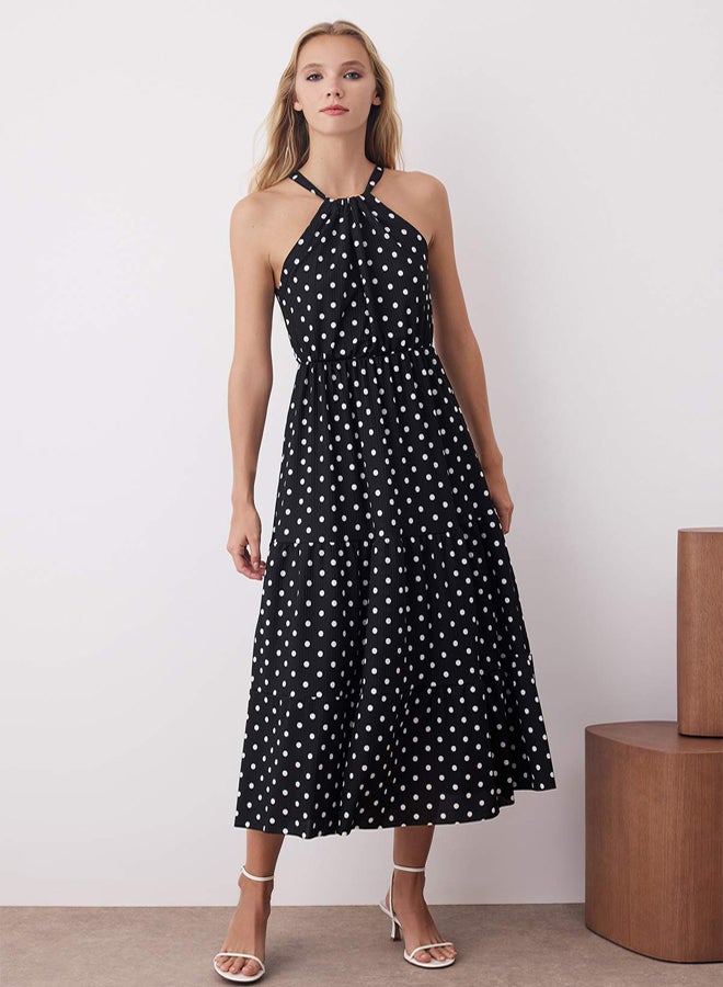 trendyol Black Polka Dot Halter Printed Knitted Dress - Image 1
