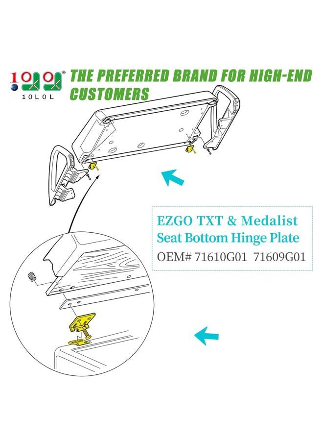 10L0L Golf Cart Seat Bottom Hinge Plate Fits for 1995-up EZGO TXT & Medalist, 2001-up EZGO MPT Shuttle Workhorse Series, 2 Pack OEM# 71610G01 71609G01 - Image 2