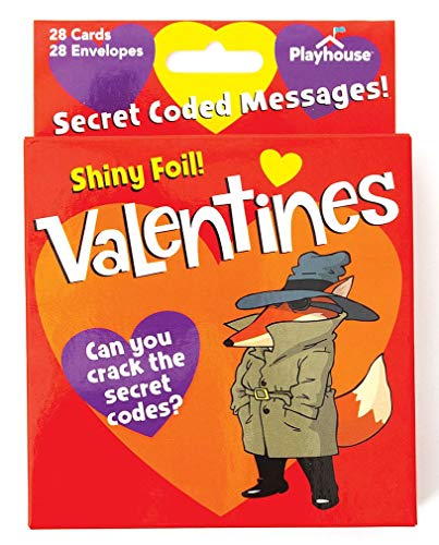Playhouse Secret Codes Shiny Foil 28 Card Valentine Exchange Box with Envelopes for Kids - Image 1