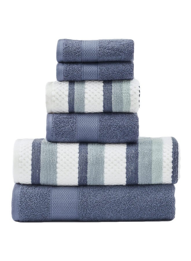 Modern Threads Modern Threads Pax 6-Piece Reversible Yarn Dyed Jacquard Towel Set - Bath Towels, Hand Towels, & Washcloths - Super Absorbent & Quick Dry - 100% Combed Cotton, Denim  - Image 1
