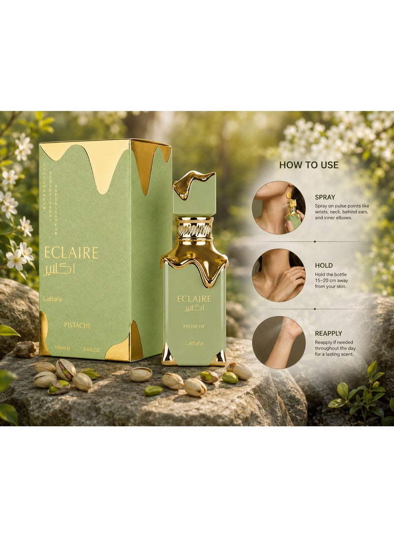 Lattafa Éclaire Pistache Eau De Parfum Natural Spray 100ml - Long Lasting Pistachio Vanilla Gourmand Fragrance for Men & Women - Image 2