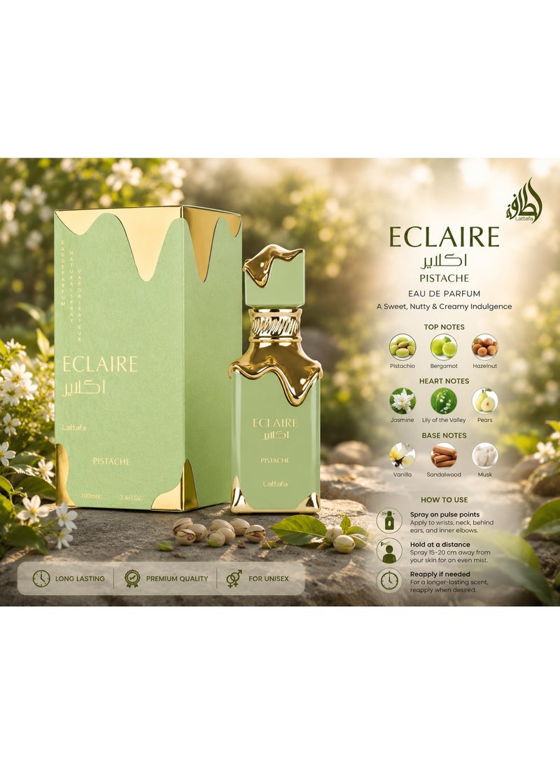 Lattafa Éclaire Pistache Eau De Parfum Natural Spray 100ml - Long Lasting Pistachio Vanilla Gourmand Fragrance for Men & Women - Image 3