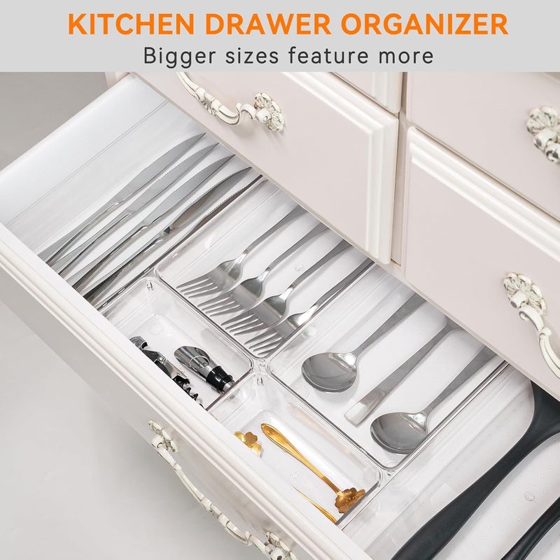 Kuber Industries 8 Pcs Set Multi-Purpose Transparent Drawer Organizers | Plastic Trays for Storage Kitchen & Aesthetic Dressing Table Organisers for Cosmetics, Makeup & Stationery | Transparent - Image 5