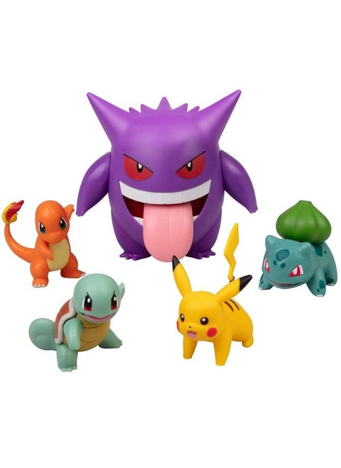 Pokémon Figure Multi Pack Set With Deluxe Action Gengar Generation 1 Includes Pikachu Squirtle Charmander Bulbasaur And Gengar 5 Pieces Ages 3+