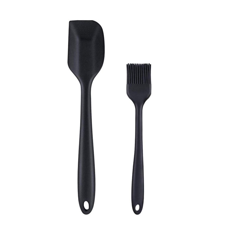 we3 Multi Purpose Heat Resistance Silicone Spatula Turner Non-Stick Silicone Kitchen Tools FDA Approved Piece of 2 Black|Spatula XL 27cm+Silicone Basting Brush 21cm - Image 1